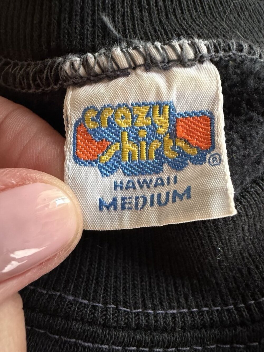 Vintage 70s 80s Crazy Shirts black retro wrap-around surf Hawaii sweatshirt M - Picture 5 of 9